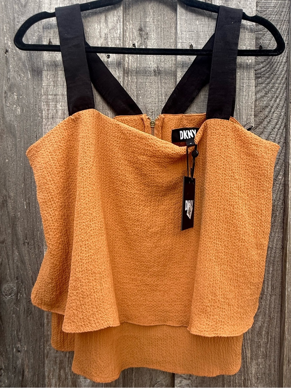 DKNY Textured Camel Structured Tank Top Zip Back Medium NWT